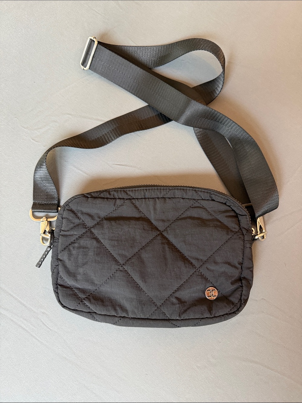 Quilted Nylon Crossbody in Black with Silver Logo